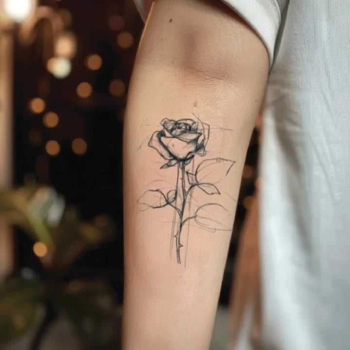 rose sketch forearm temporary tattoo idea design