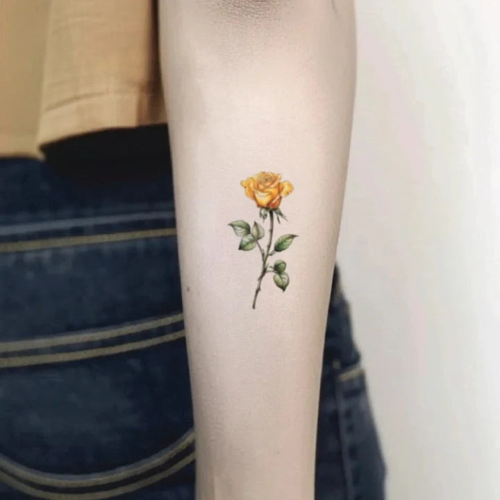 yellow rose forearm temporary tattoo idea design