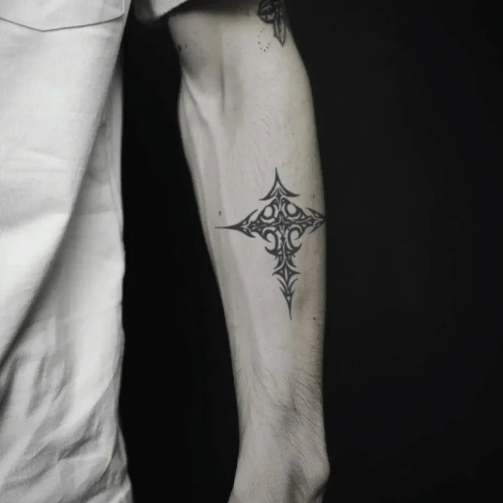 tribal cross forearm temporary tattoo idea design