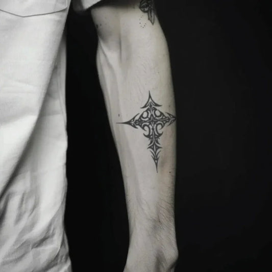 tribal cross forearm temporary tattoo idea design