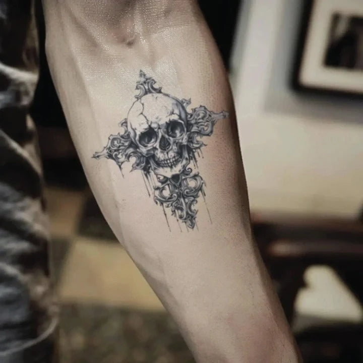 skull cross forearm temporary tattoo idea design