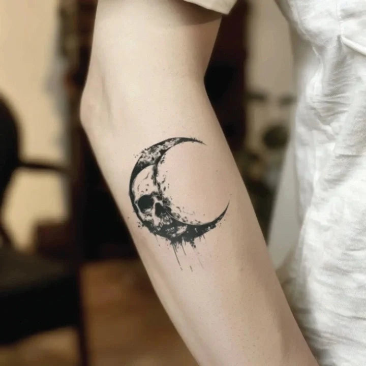 skull moon forearm temporary tattoo idea design