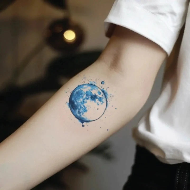 blue moon forearm temporary tattoo idea design