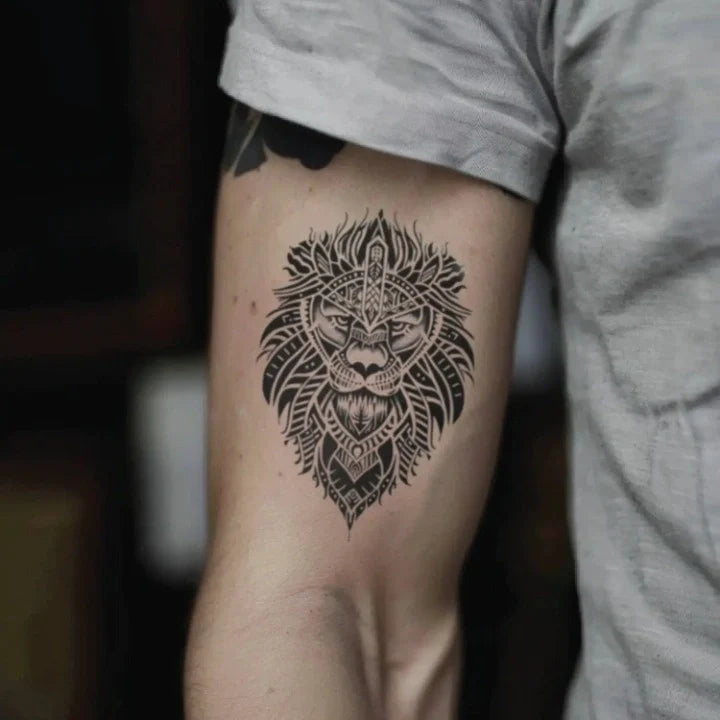 polynesian lion bicep temporary tattoo idea design