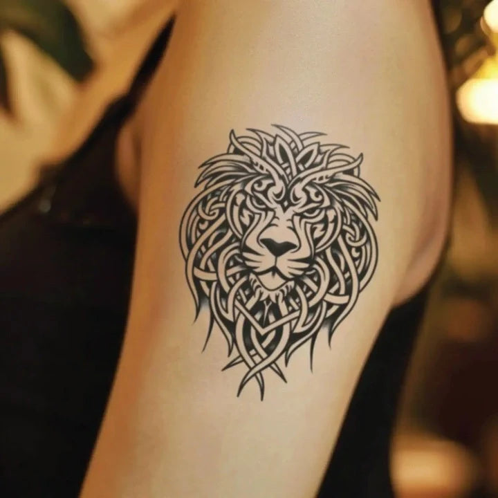 celtic lion bicep temporary tattoo idea design