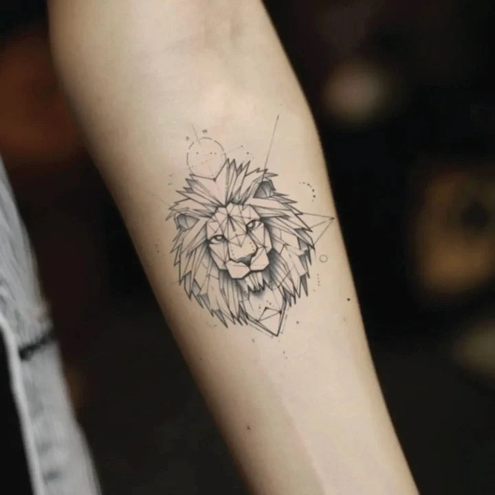 geometric lion forearm temporary tattoo idea design