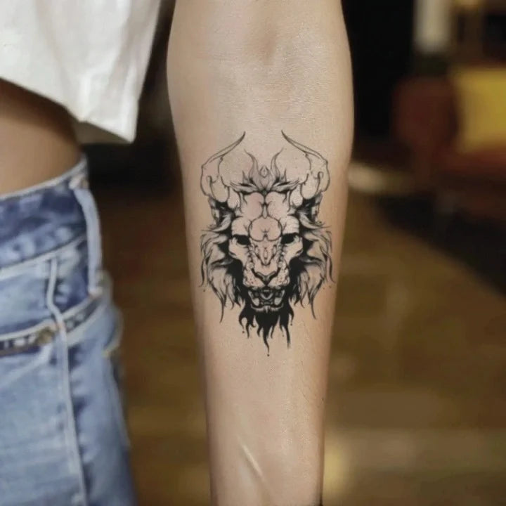 lion skull forearm temporary tattoo idea design