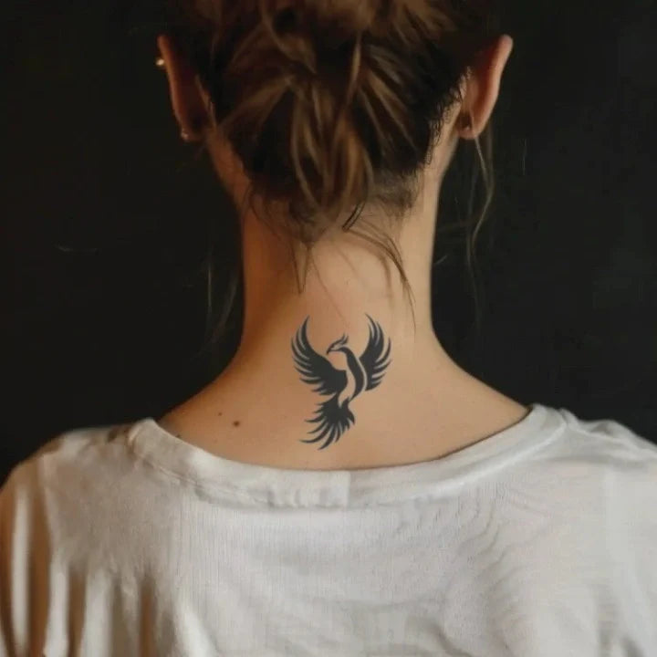 simple phoenix symbol neck temporary tattoo idea design