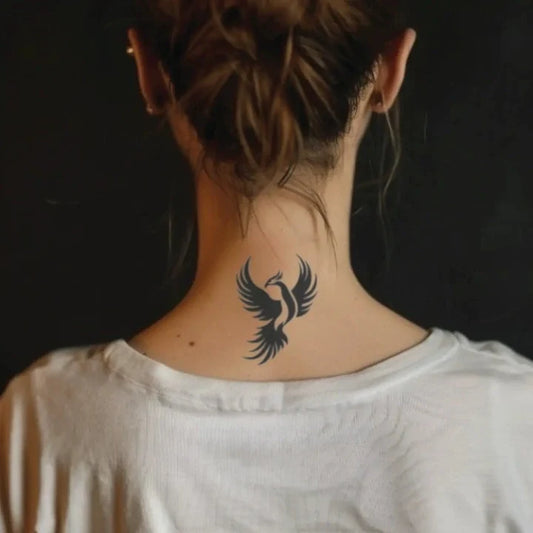 simple phoenix symbol neck temporary tattoo idea design