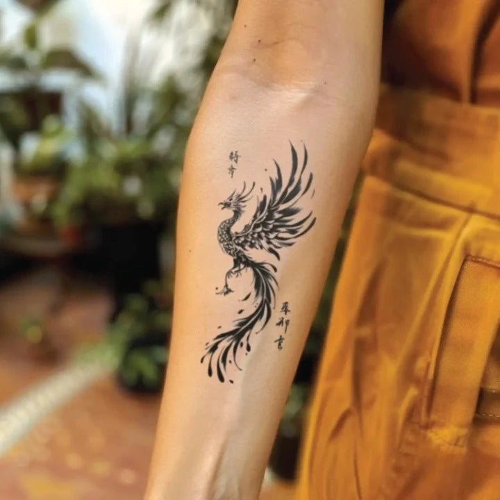 chinese phoenix forearm temporary tattoo idea design