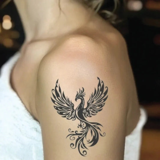 tribal phoenix bicep temporary tattoo idea design