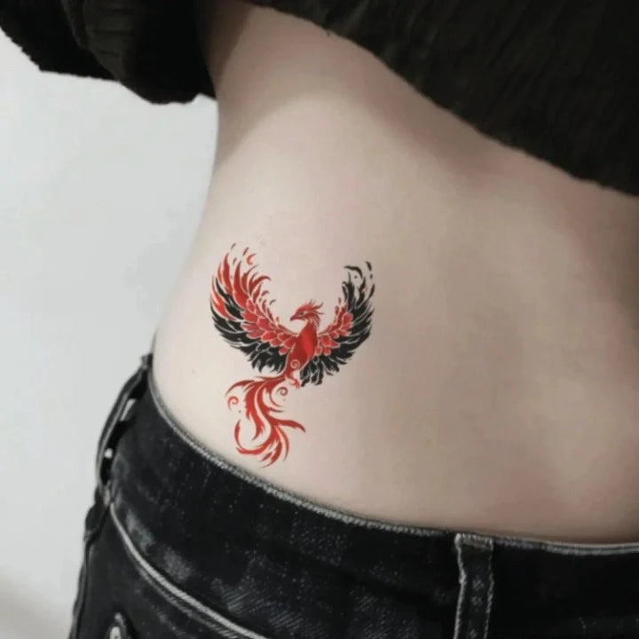 red phoenix waist temporary tattoo idea design