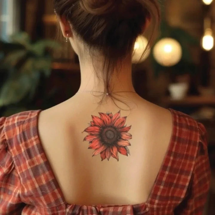 red sunflower neck temporary tattoo idea design