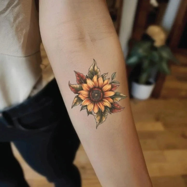 traditional sunflower forearm temporary tattoo idea design