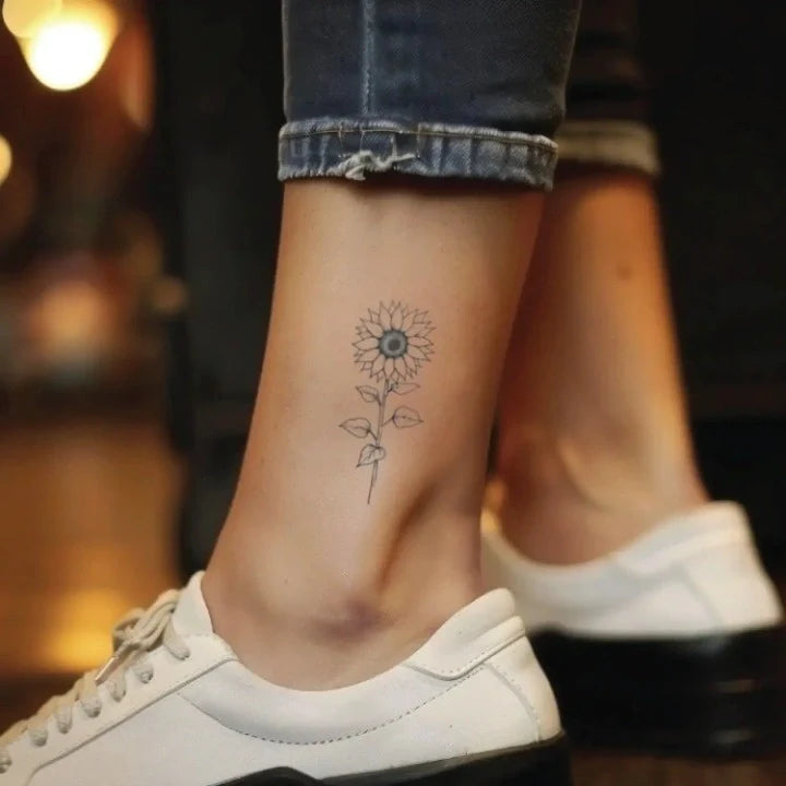 simple sunflower outline ankle temporary tattoo idea design