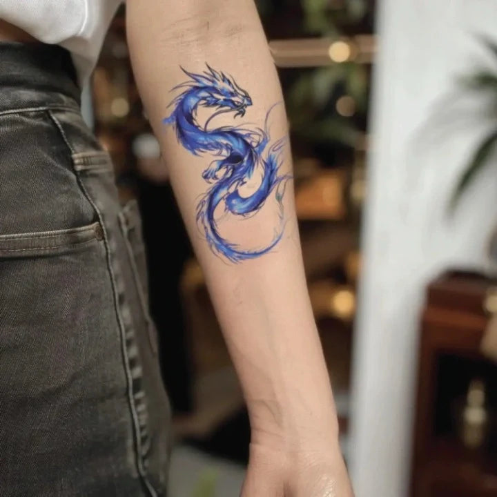 blue dragon forearm temporary tattoo idea design