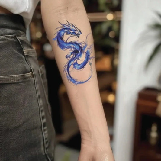 blue dragon forearm temporary tattoo idea design