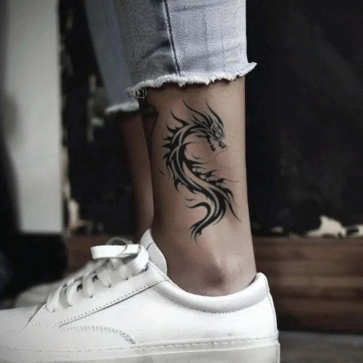 tribal dragon ankle temporary tattoo idea design