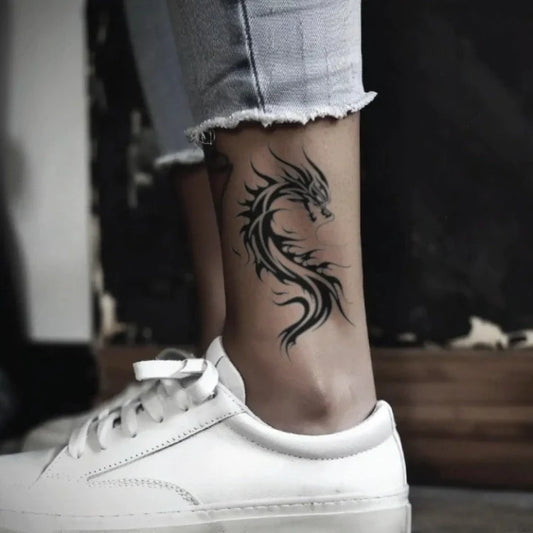tribal dragon ankle temporary tattoo idea design