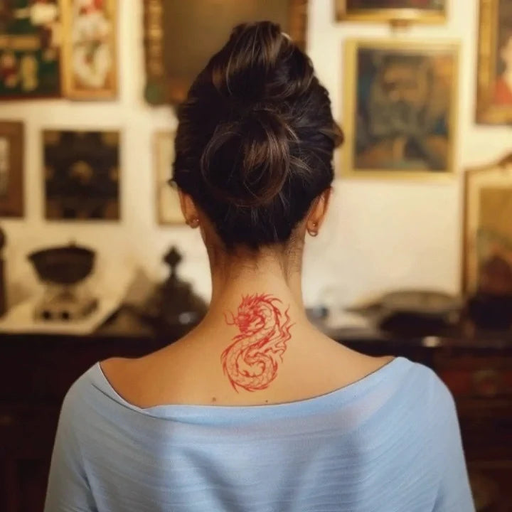 red dragon neck temporary tattoo idea design