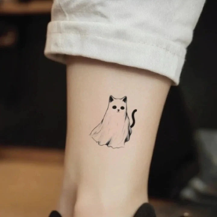 simple ghost cat leg temporary tattoo idea design