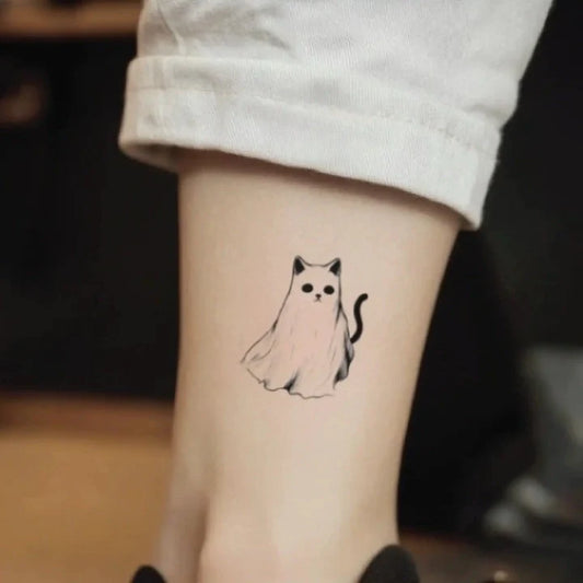 simple ghost cat leg temporary tattoo idea design
