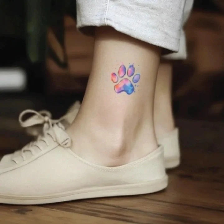 watercolor dog cat paw print ankle temporary tattoo idea design