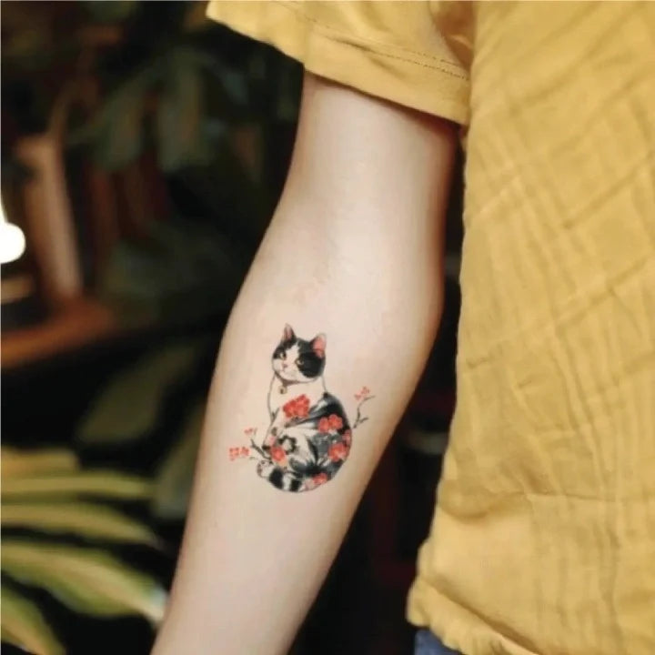 japanese cat forearm temporary tattoo idea design