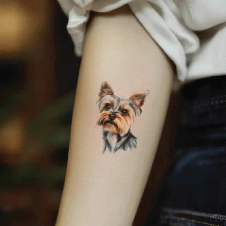 yorkshire terrier dog bicep temporary tattoo idea design