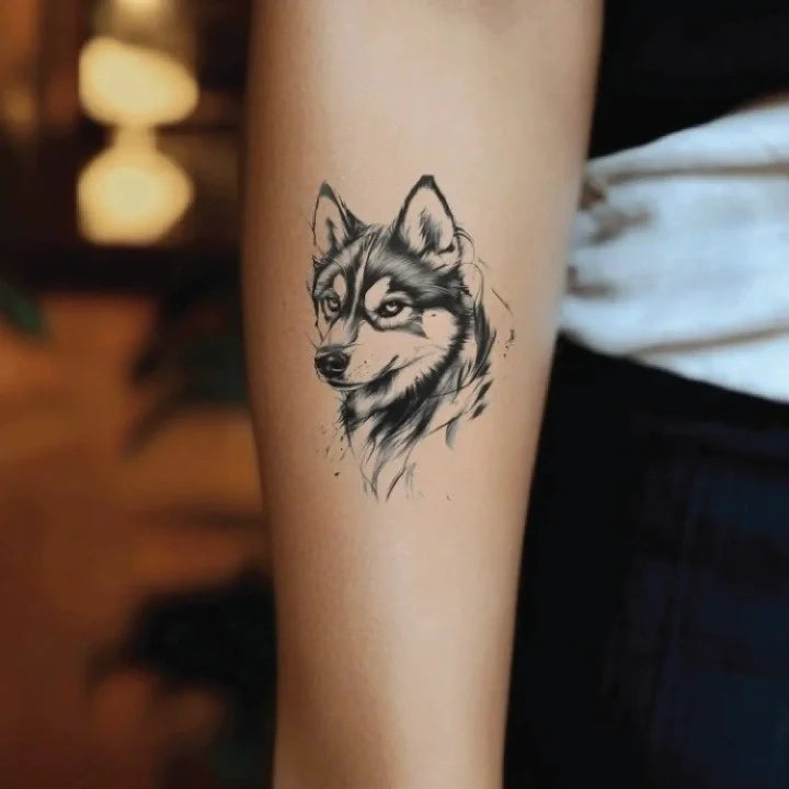siberian husky dog forearm temporary tattoo idea design