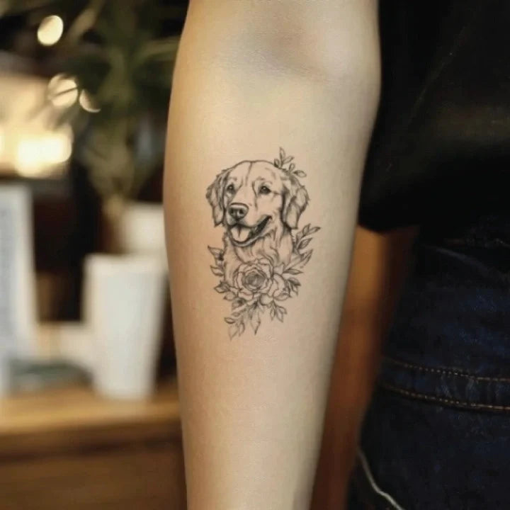 golden retriever dog outline forearm temporary tattoo idea design