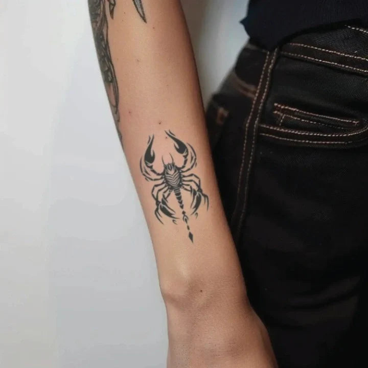tribal scorpion forearm temporary tattoo idea design
