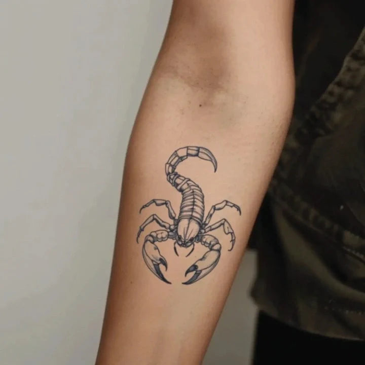 simple scorpion outline forearm temporary tattoo idea design