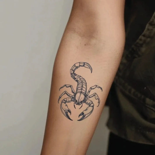 simple scorpion outline forearm temporary tattoo idea design