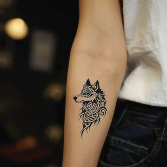 celtic wolf forearm temporary tattoo idea design
