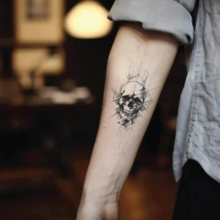 geometric skull forearm temporary tattoo idea design