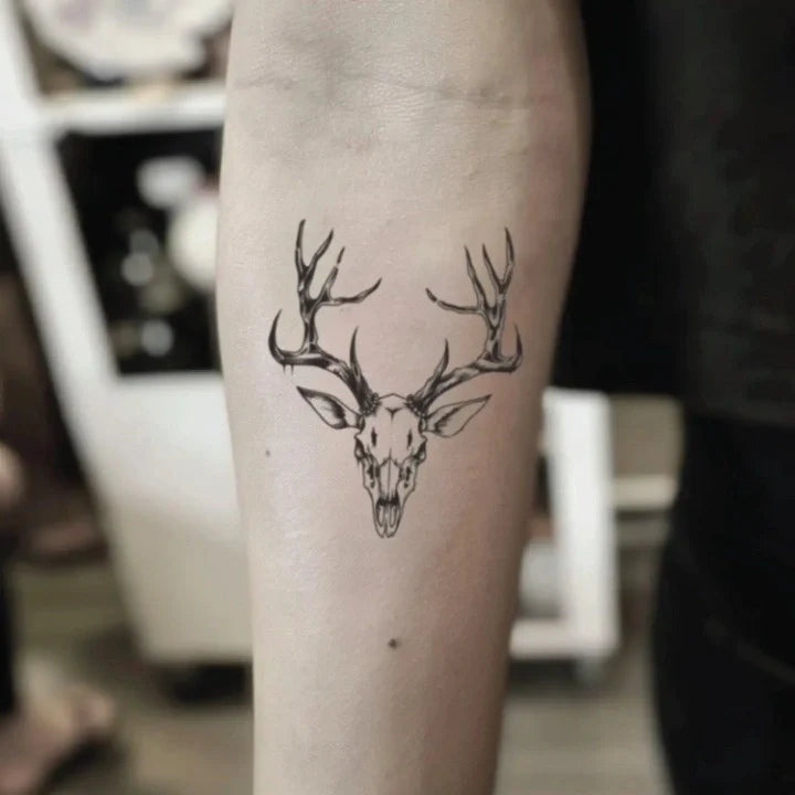deer animal skull forearm temporary tattoo idea design