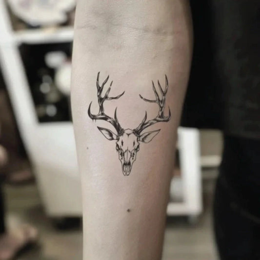 deer animal skull forearm temporary tattoo idea design