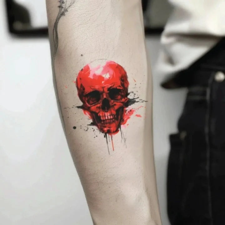 red skull forearm temporary tattoo idea design