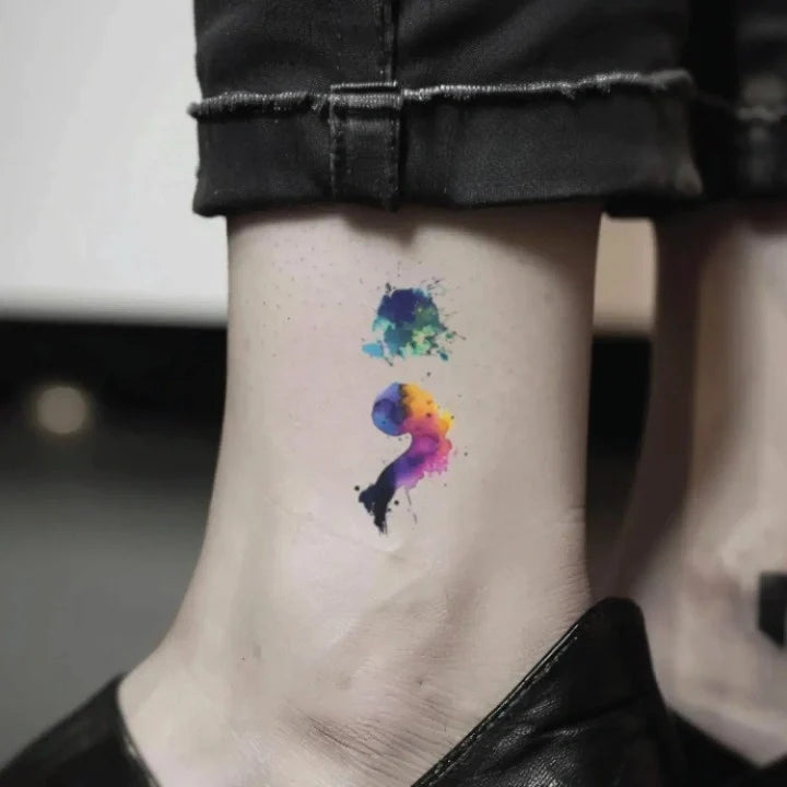 watercolor semicolon symbol ankle temporary tattoo idea design