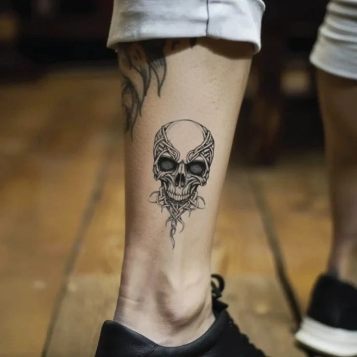 celtic skull leg temporary tattoo idea design