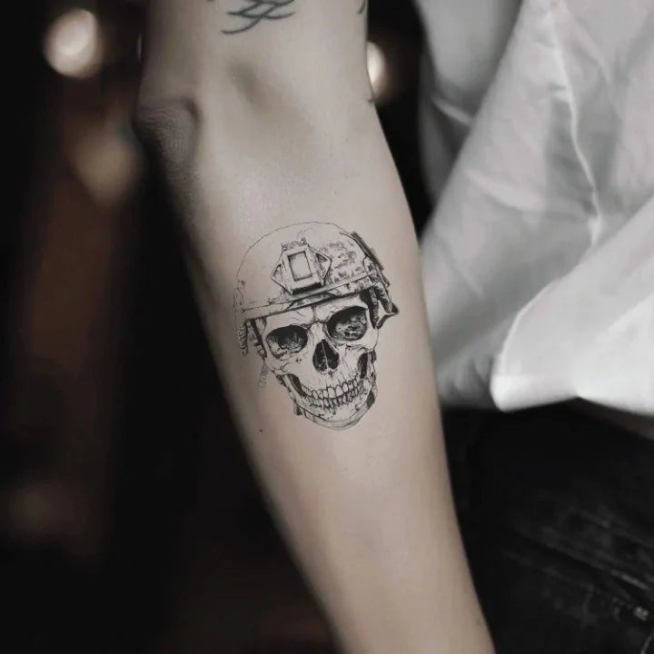 military skull forearm temporary tattoo idea design