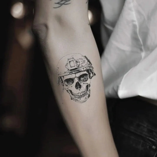 military skull forearm temporary tattoo idea design