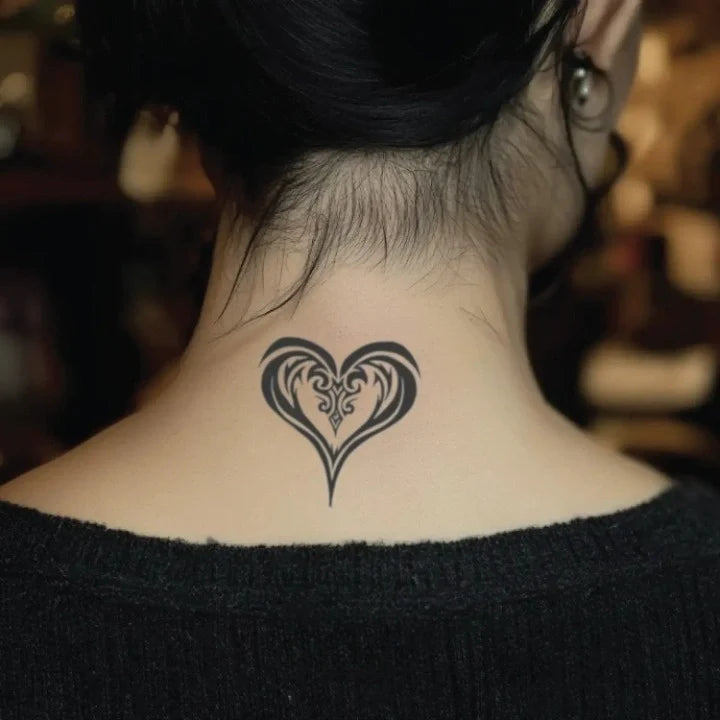 simple tribal heart symbol neck temporary tattoo idea design
