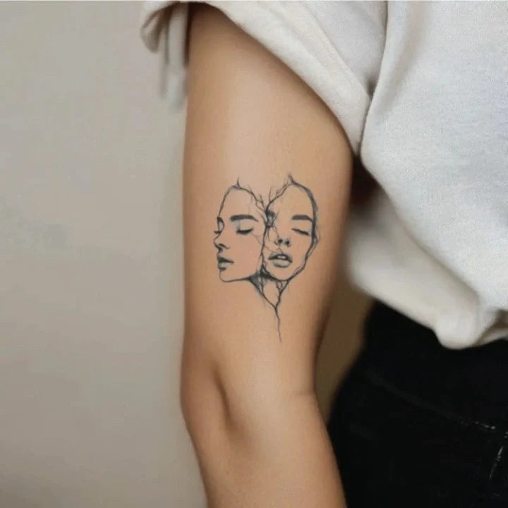 sister fine line bicep temporary tattoo idea design