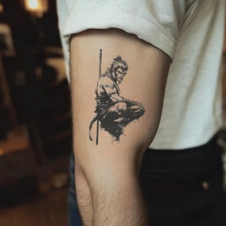 sun wukong monkey king bicep temporary tattoo idea design