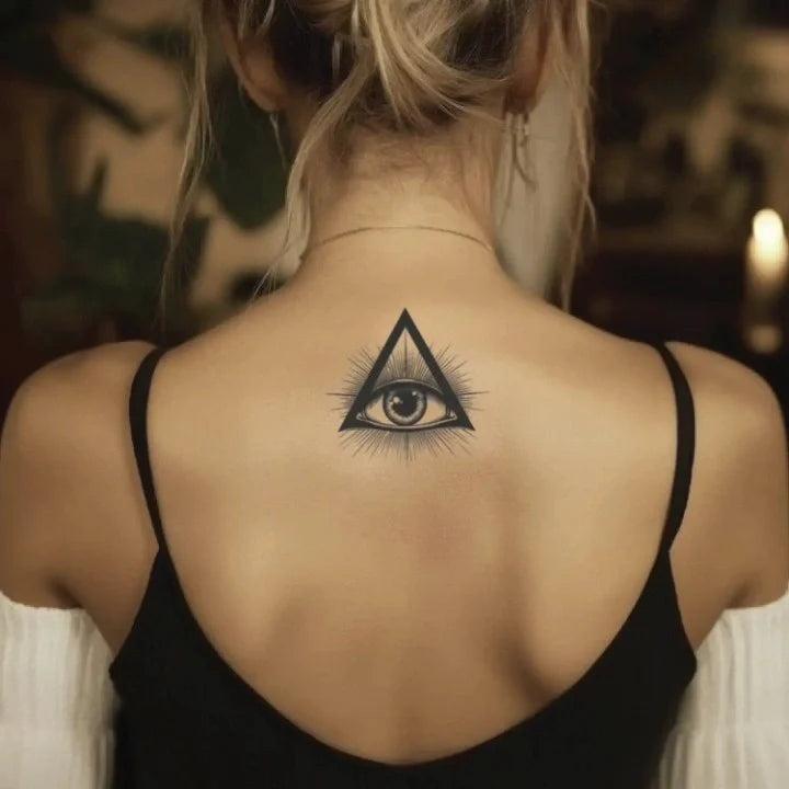 all seeing third eye neck temporary tattoo idea design