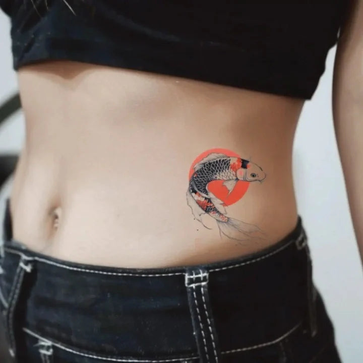 japanese koi fish waist temporary tattoo idea design