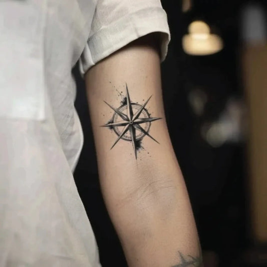 simple nautical compass bicep temporary tattoo idea design