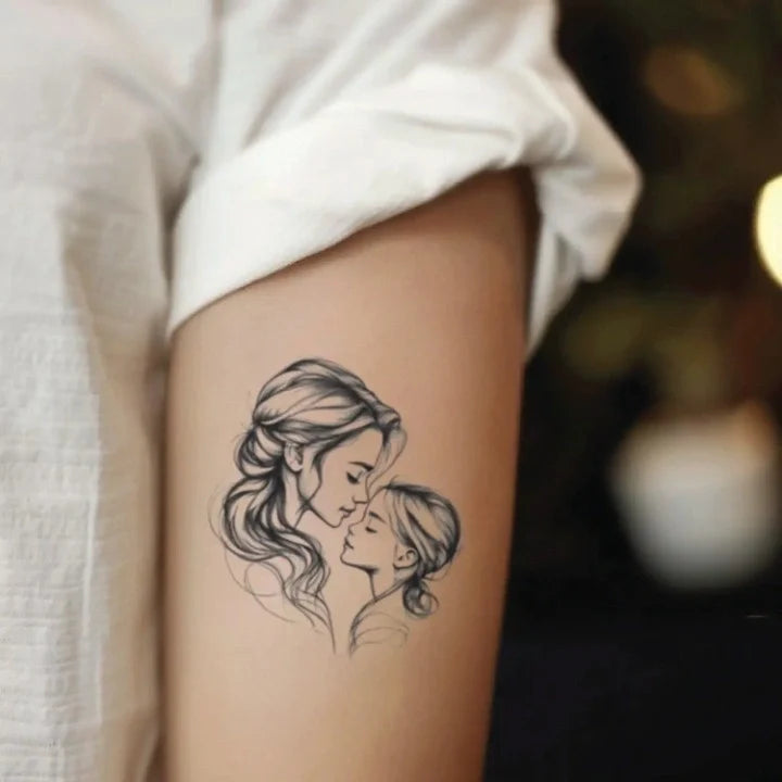 simple mother daughter bicep temporary tattoo idea design